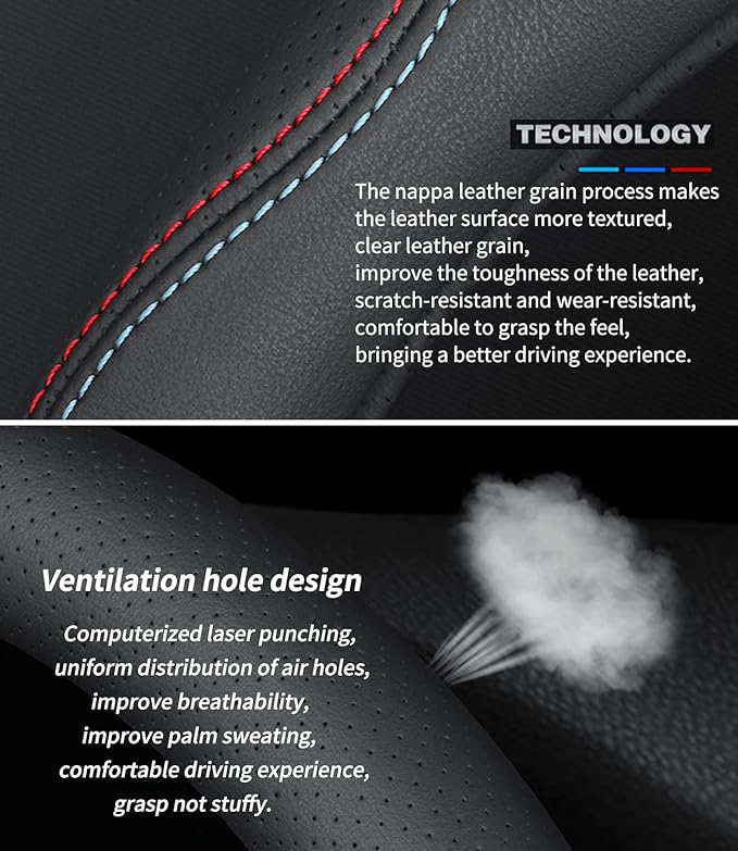 Custom-Fit for Nissan Steering Wheel Cover, Premium Leather Car Steering Wheel Cover with Logo, Non-Slip, Breathable, for Nissan Accessories (B-Style,for Nissan)