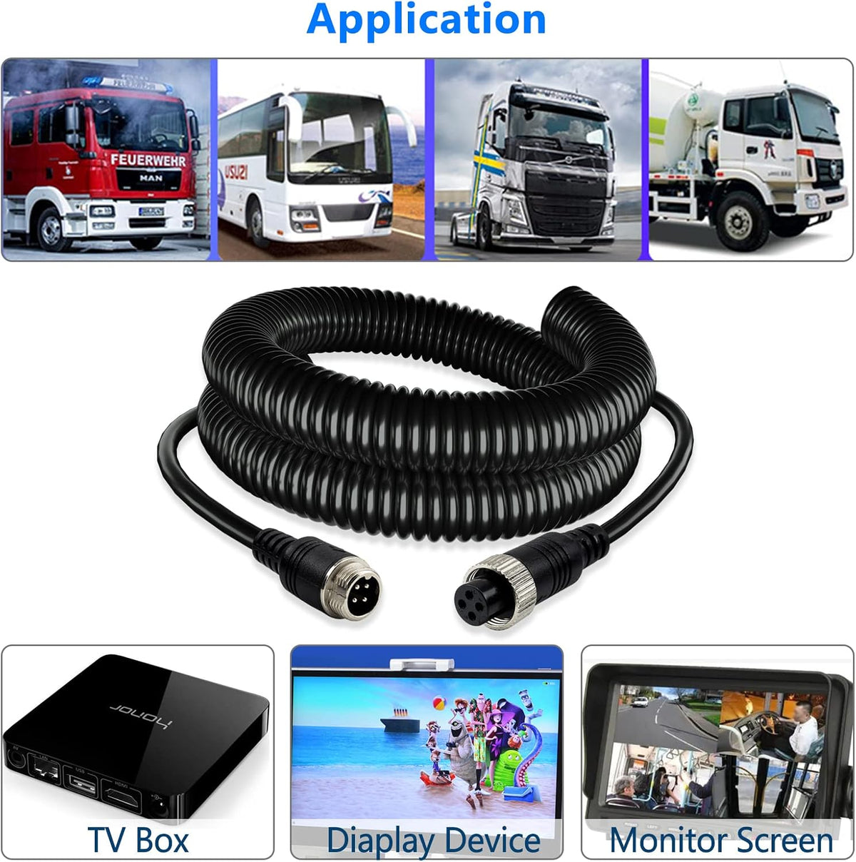 4 Pin Camera Cable with Corrugation Tube Cover, Car 4Pin Aviation Video Extension CableCCTV Rearview Camera Truck Trailer Camper Bus Motorhome Vehicle Backup Monitor System 16.5Ft/5M