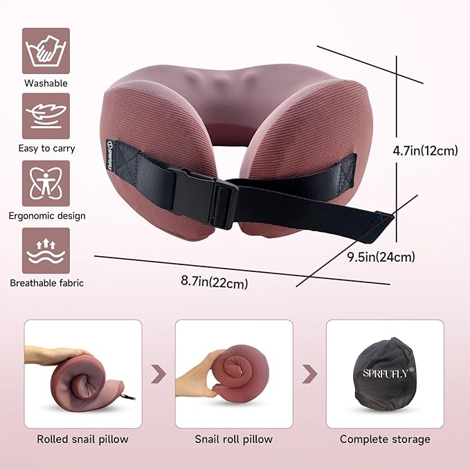 SPRFUFLY Super Soft Travel Pillow, 100% Memory Airplane Pillow with Sleep Mask and Ear Plugs, Breathable Removable Cover & Ergonomic Design - Essentials Neck Pillow for Airplane, Office & Home Use