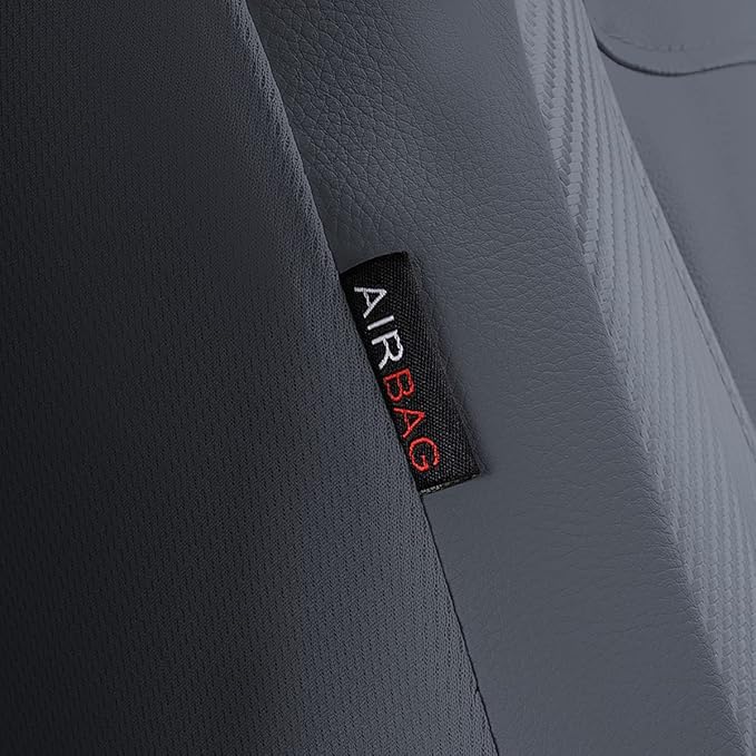 Flying Banner car seat Covers Protects Water Proof Faux Leather Carbon Fiber Front and Rear Bench Split 40/60 50/50 60/40(Gray Gray, Full Set - 8PCS)
