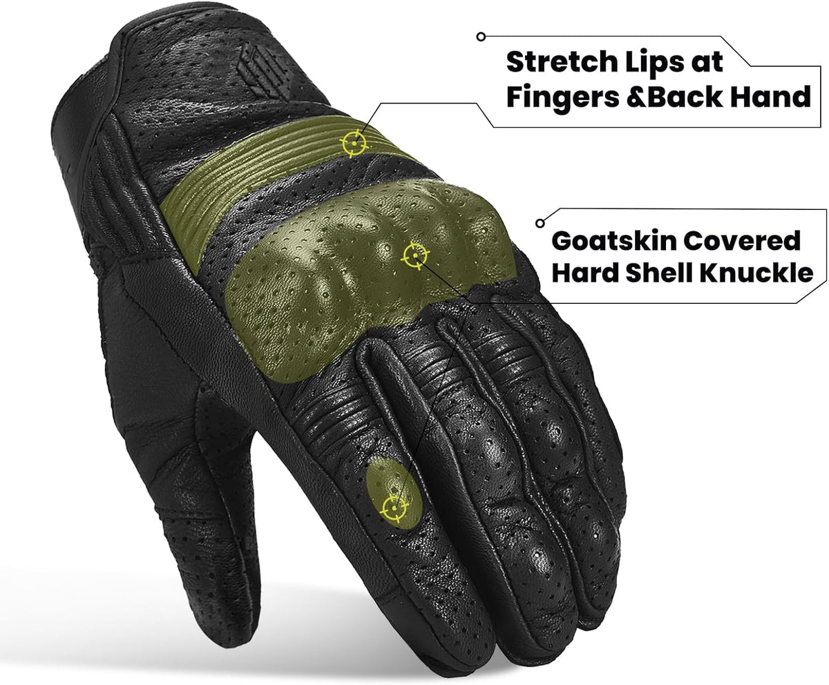 ILM Goatskin Leather Motorcycle Motorbike Powersports Racing Gloves Touchscreen for Men and Women Model DN01(XXL, Black Perforated)