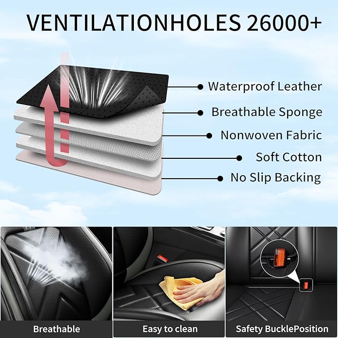 CX-50 Car Seat Covers Fit for Mazda CX-50 2023-2026, Full Coverage Premium Leather Waterproof Breathable Seat Covers, Automotive Seat Protectors, Airbag Compatible(2 Front Seats, Black Gray)