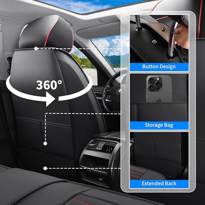 Front Seat Covers Fit for Toyota RAV4 Hybrid 2016-2026, Car Seat Covers Front Seats, Breathable Faux Leather Automotive Seat Covers Front Pair Anti-Slip Seat Cover(Black&Red, Front)