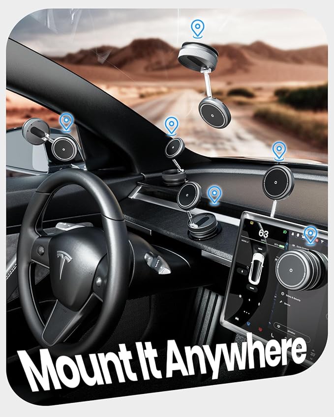 2026 Upgraded 360° Vacuum Magnetic Car Phone Holder for Magsafe [96+LBS Strongest Suction & 2800gf Strongest Magnetic], Adjustable Car Phone Mount for Your Car/Gym/Mirror/Shower for iPhone & Android