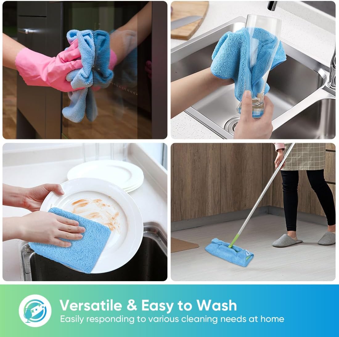HOMEXCEL Blue Microfiber Cleaning Cloth, 12 Pack Premium Microfiber Towels for Cars, Lint Free, Scratch-Free, Highly Absorbent, Reusable Cleaning Rags for Car, Household, Kitchen, Window,11.5"X11.5"