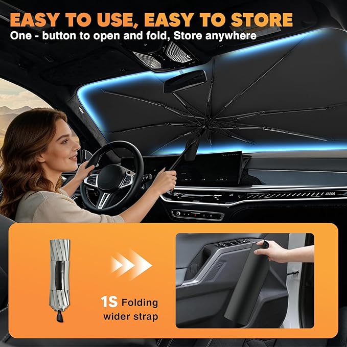 KUST Custom Fit Windshield Sun Shade Umbrella for Hyundai Tucson 2022-2025 2026 | Foldable Sunshade with Bendable Handle | Blocks Heat & UV Scratch Resistant Keep Cool Sunshield