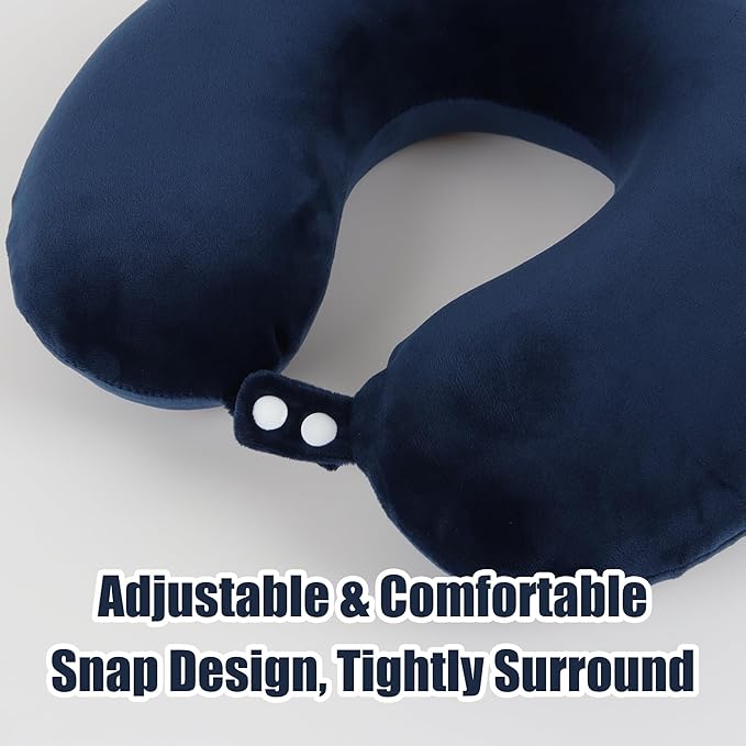 Pure Memory Foam Travel Pillow Set for Adults - Comfortable & Removable Machine Washable Cover, Neck Support Pillow Airplane Travel Kit with Eye Mask for Portable Plane Accessories -Dark Blue