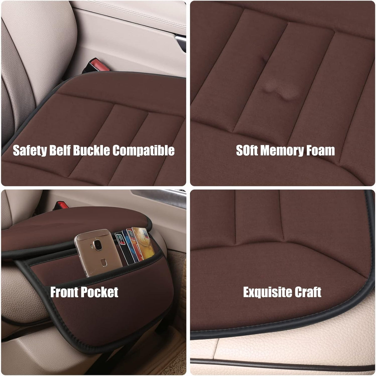 Premium Car Seat Cushion, Driver Cushion with Comfort Memory Foam & Non-Slip Rubber Bottom, Car Seat Pad Works with 95% of Vehicles and Office Chair or Home (Brown)
