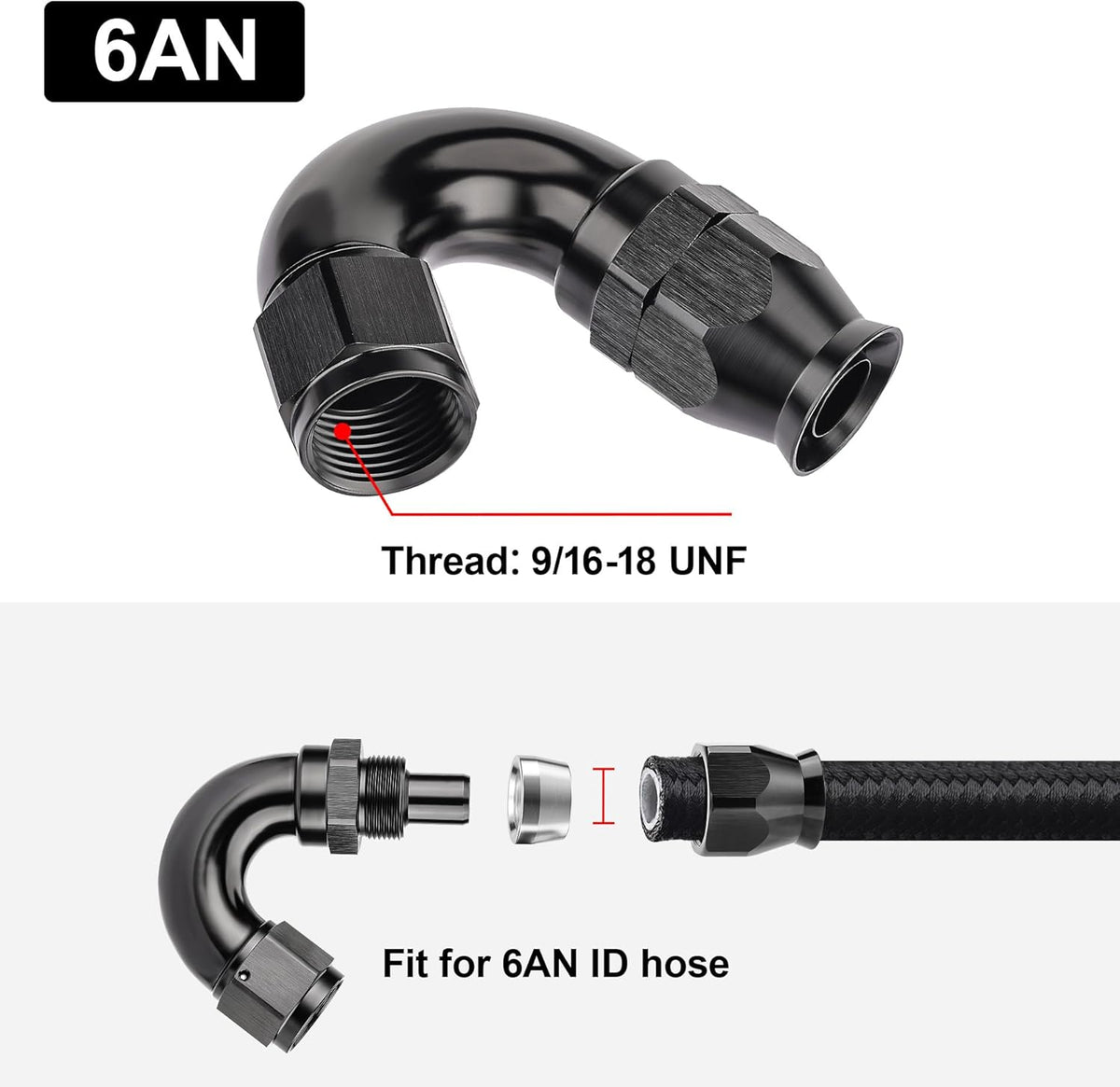 EVIL ENERGY 6AN 150 Degree PTFE One Piece Full Flow End Hose Fitting Aluminum Black