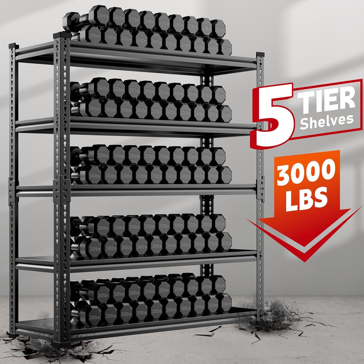 Heavy Duty Garage Shelving Unit 3000LBS, Adjustable 5-Tier Storage Rack with Boltless Design, 48" W*18.9" D*72" H Metal Shelves for Basement, Garage & Warehouse Storage