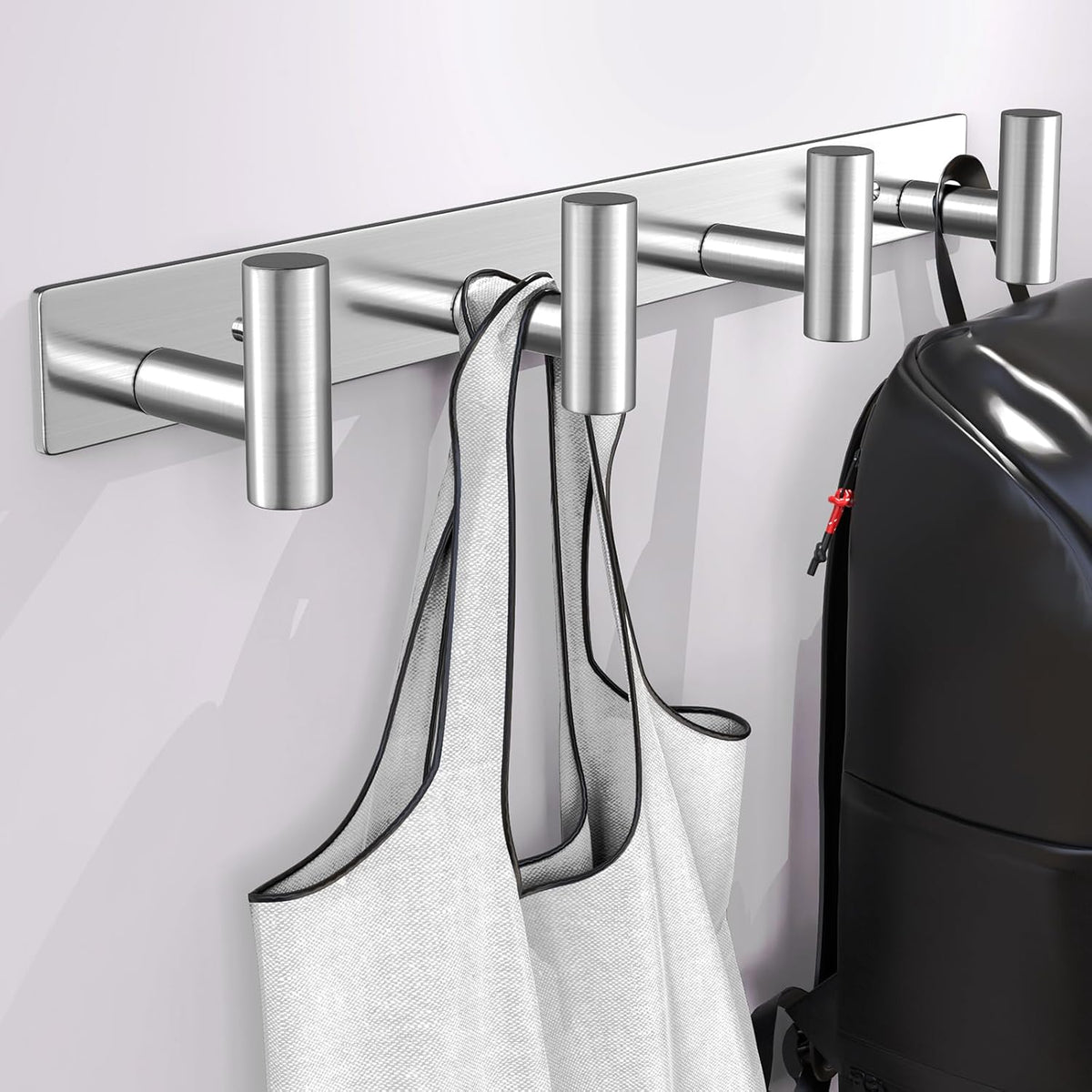 Wall Mounted Coat Rack-4 Hooks, Heavy Duty Stainless Steel Hook Rail for Towel Coat Hat Purse Bag Jacket, Towel Hooks for Entryway Bathroom Kitchen (Silvery 4 Hooks - 1 Pack)