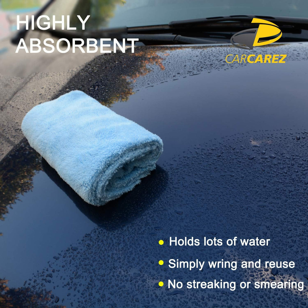 CARCAREZ Microfiber Towels for Cars, Car Drying Wash Detailing Buffing Polishing Towel with Plush Edgeless Microfiber Cloth, 450 GSM 16x16 in. Pack of 6