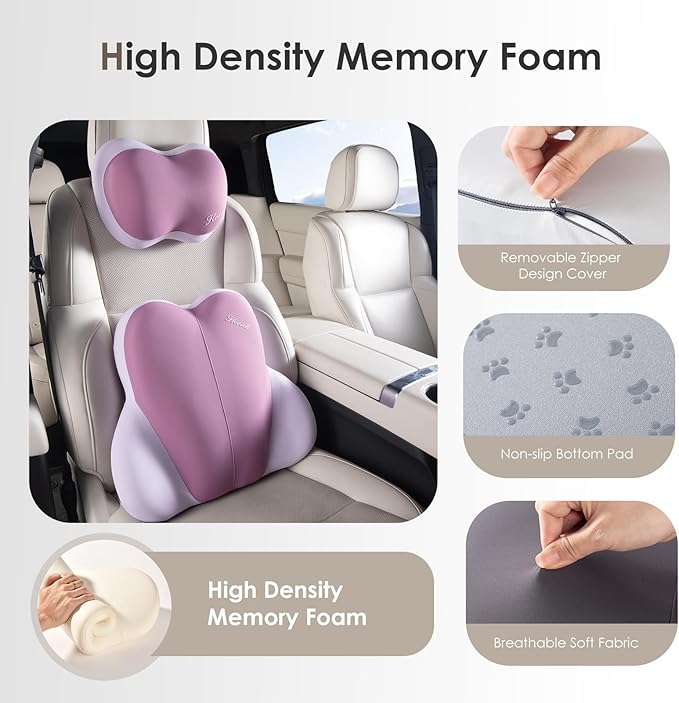 FLORICH Lumbar Support with Car headrest Back Pillow for Chairs Headrest Pillow for Car Ergonomic Ultrathick Memory Foam Back Pillow for Office Chair (Purple)