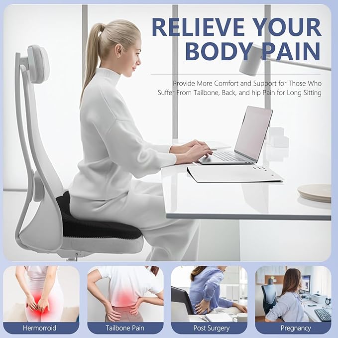Thicker Seat Cushion for Office Chair, Big Gel Seat Cushion for Long Sitting, Support for Sciatica & Back Pain Relief, Breathable Chair Seat Pads Egg Wheelchair Cushion for Home Car Kayak Stadium