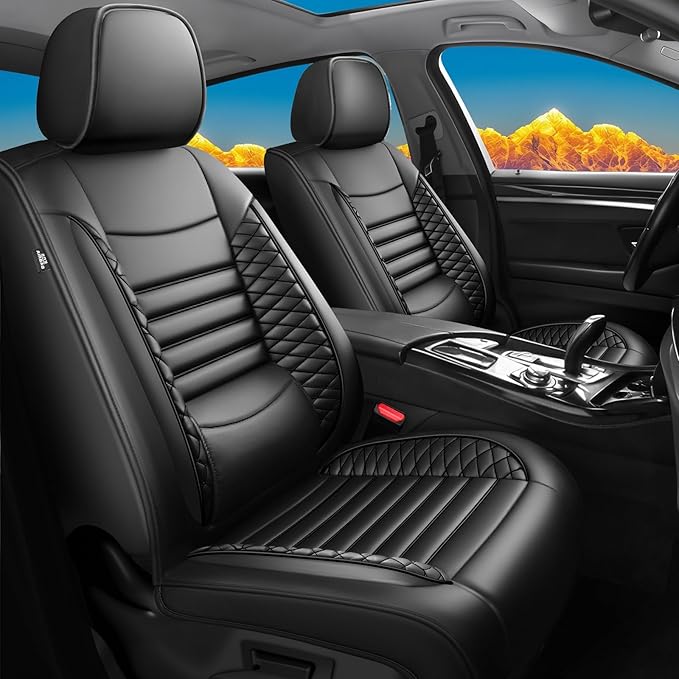 Fit Forester Car Seat Covers for Subaru Forester 2007-2025 2026 - Upgraded Premium Waterproof & Breathable Leather, Airbag Compatible, All-Weather Seat Cushion Protector (Full Set, Black)