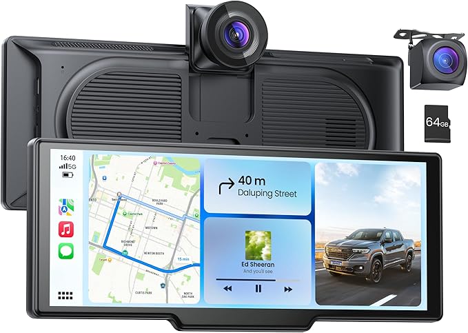 9.26" Portable CarPlay Screen for Apple Carplay & Android Auto with 4K Dash Cam & HD Backup Camera, Wireless Car Play with Strongest Bluetooth 5.2, OTA Updates, Voice Control, GPS Navigation
