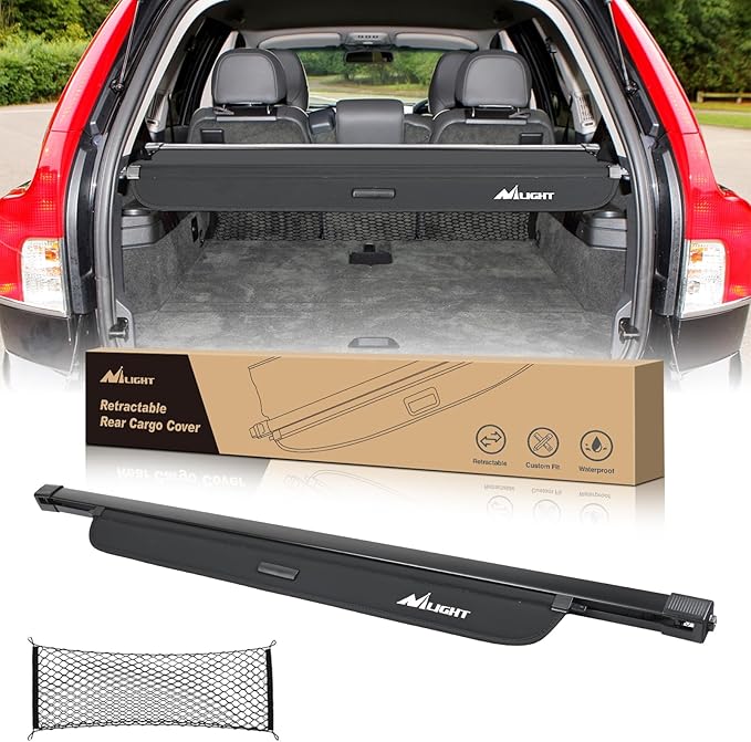 Nilight Trunk Cargo Cover for Volvo XC90 2003-2014, Retractable Security Shade Rear Cargo Cover, with Trunk Storage Net