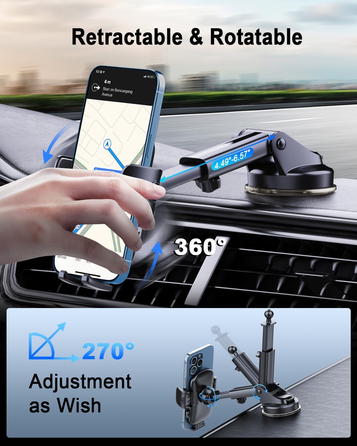 [2025 NEW] Car Phone Holder [Upgraded Strongest Suction & Clip] Cell Phone Mount for Dashboard Windshield Vent,Mobile Stand Base Truck Cradle for iPhone 16 Pro Max 15 14 13 12 Samsung S25 S24 Android