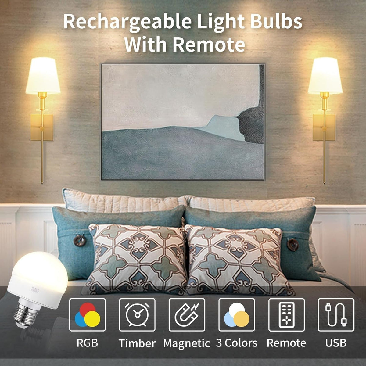 HISTAR Tent Lights for Camping 2000mah, Rechargeable Light Bulbs with Remote, Timer, Dimmable, E26 Battery Operated Light Bulb, 3 Color Temperature, RGB, Magnetic Base