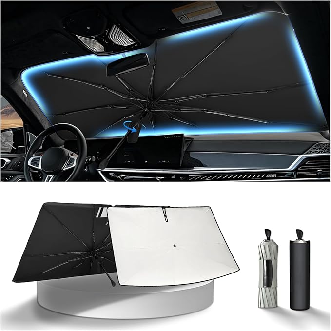 KUST Custom Fit Windshield Sun Shade Umbrella for Toyota Sienna 2021-2025 2026 | Foldable Sunshade with Bendable Handle | Blocks Heat & UV Scratch Resistant Keep Cool Sunshield