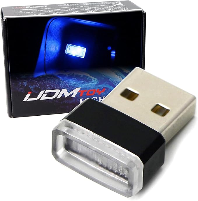 iJDMTOY Ultra Blue USB Plug-in Miniature LED Car Interior Ambient Accent Lighting Kit