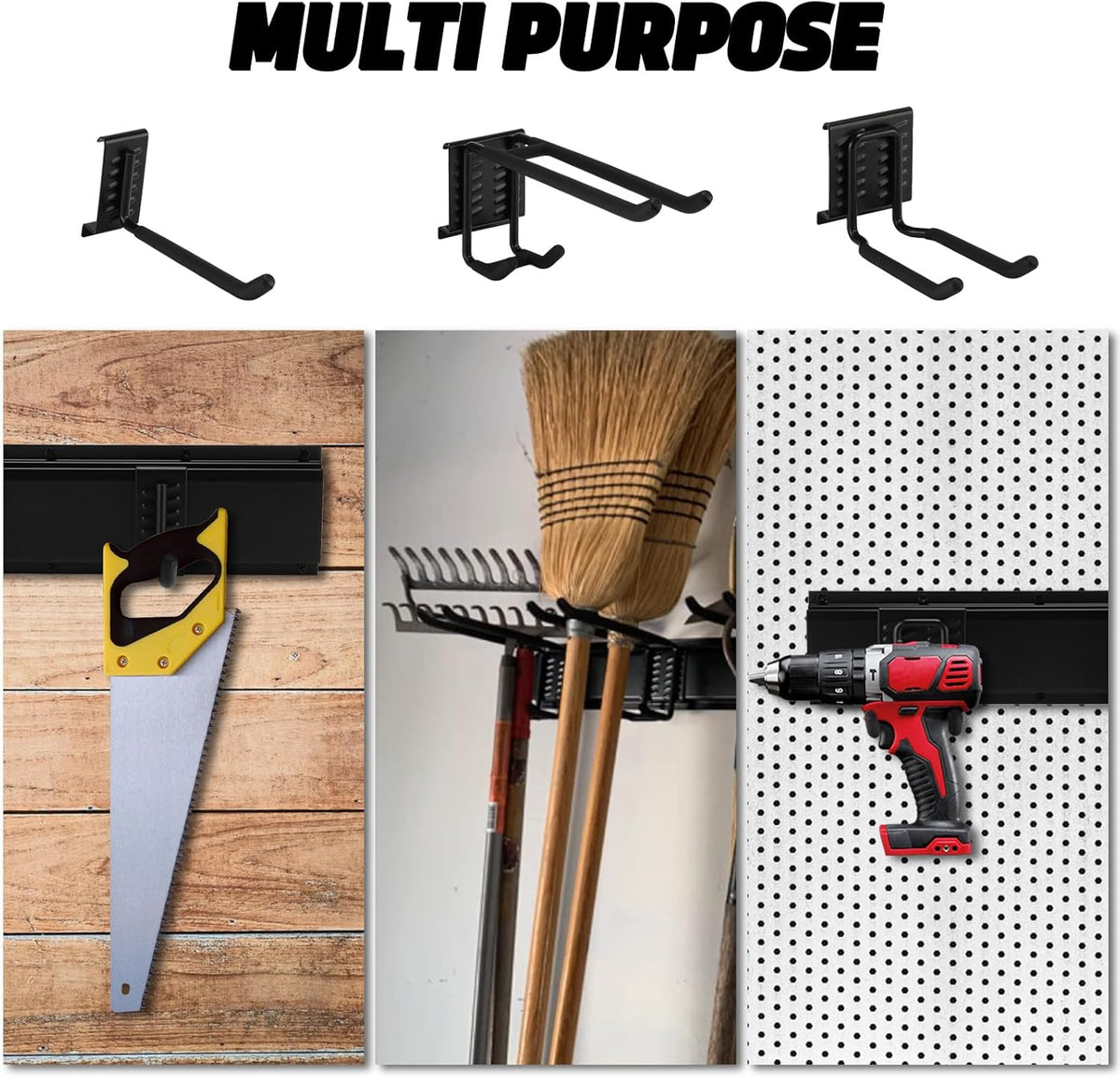 AIRTOON Garage Tool Organizer, 48 Inch Garage Organizer Wall Mounted Storage System with 9 Hooks, Max Load 500lbs Garage Storage for Garden Tools, Shovels, Trimmers, Hoses
