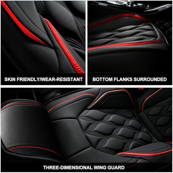 AOMSAZTO Car Seat Cover Full Set 5 Seats Fit for Nissan Rogue 2010-2025 2026 Leather Car Seat Cushion Protector Compatible Airbag Waterproof Automotive Seat Covers Black
