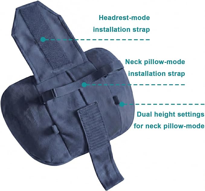 2PCS Welbrit Car Pillow for Car Neck Pillow for Driving Seat Lumbar Support Soft Cushion with Extra Filling Accessories Back Support for Travel Nap and Trips Sleeping(Blue, Head and Lumbar)