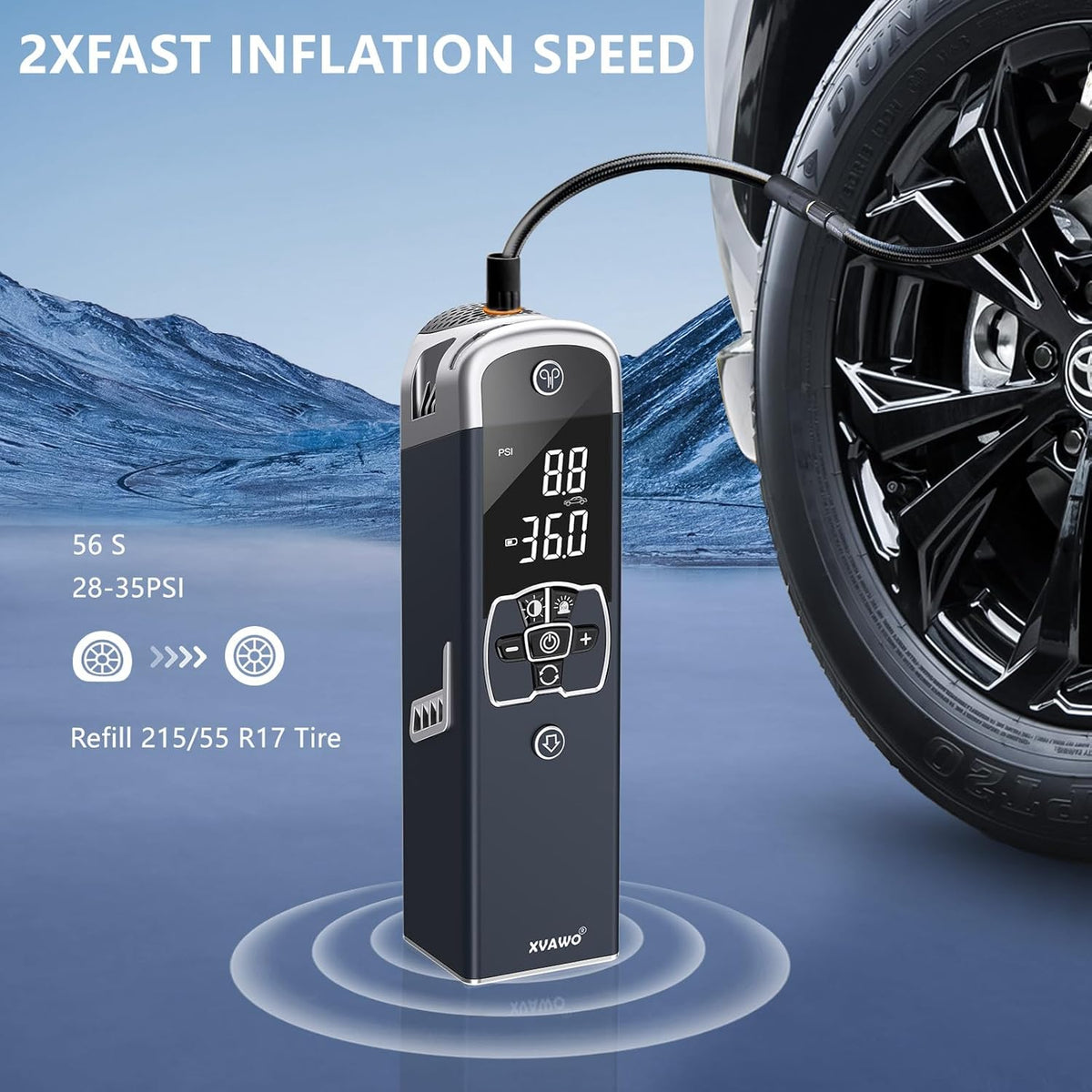 Tire Inflator Portable Air Compressor: Cordless Deflatable Air Pump for Car Tires - 150PSI Tire Pump with Pressure Gauge for Car Bike Motorcycle