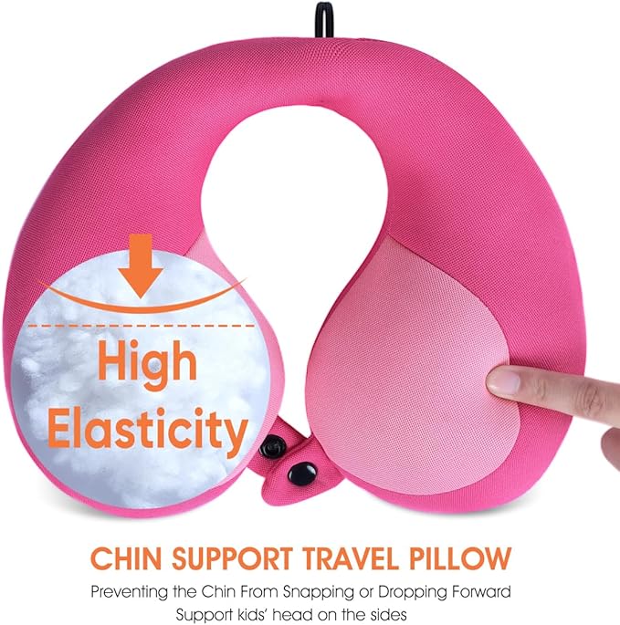 INFANZIA Kids Chin Supporting Travel Neck Pillow, Helps Support Head and Neck, Comfortably Designed for Head, Neck, and Chin Support - Gifts for Toddler/Child/Kids, Pink