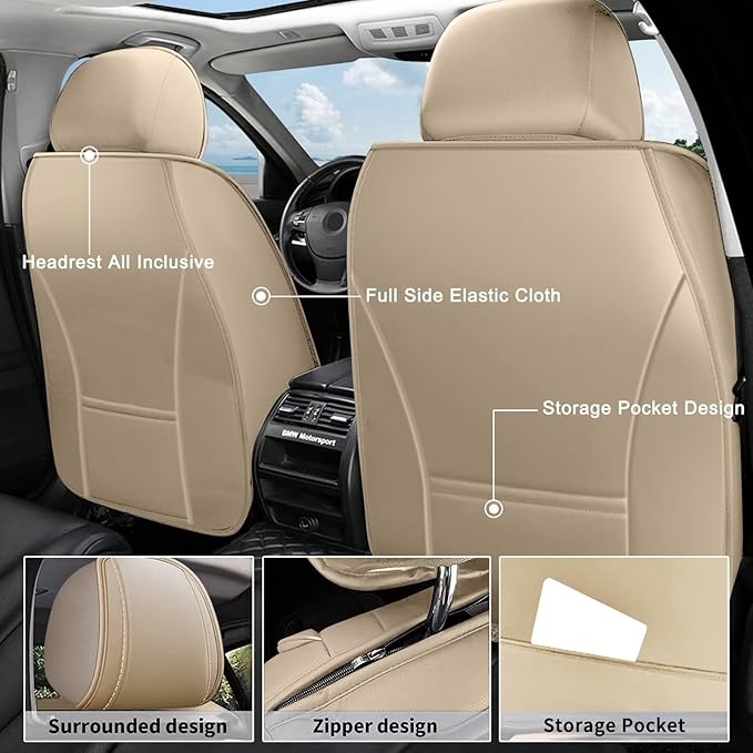 AOMSAZTO Front Seat Covers Fit for Kia Forte 2010-2026 Waterproof Faux Leather Car Seat Cover Compatible with Airbag(2PCS Front, Beige)