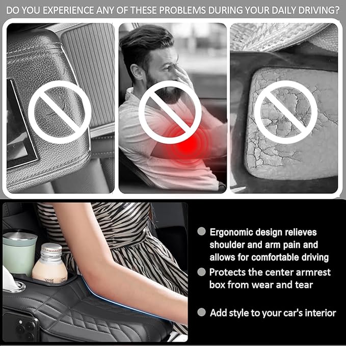 Car Armrest Storage Box for Cadillac XT4 2018–2025 2020 2021 2022 2023 2024, Sport-Style Center Console Organizer with Side Pocket, PU Leather Armrest Cushion, Elbow Support Pad,B White