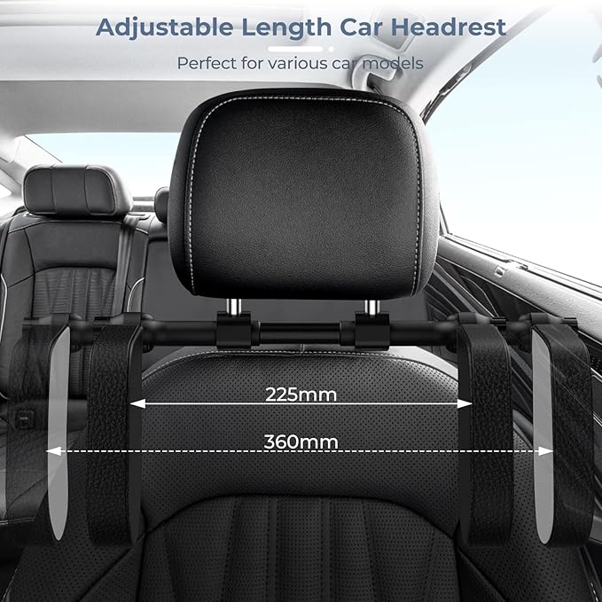 Yoocaa Adjustable Car Headrest Pillow, Road Pal Headrest, U-Shaped Travel Sleeping Pillow for Kids & Adults, Head Neck Support Only Suitable for Car Seat Headrest with Poles, Black
