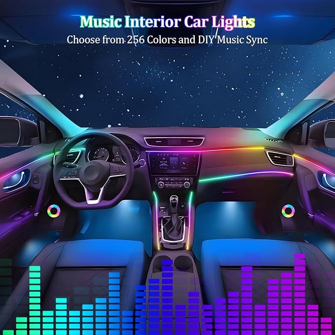 Interior Car LED Strip Lights,Acrylic LED Lights for Car with Dynamic Dreamcolor Chasing,43.3in USB RGB Neon Strip Fiber Optic LED Ambient Lighting Kits with Remote APP,for Inside car Decorations