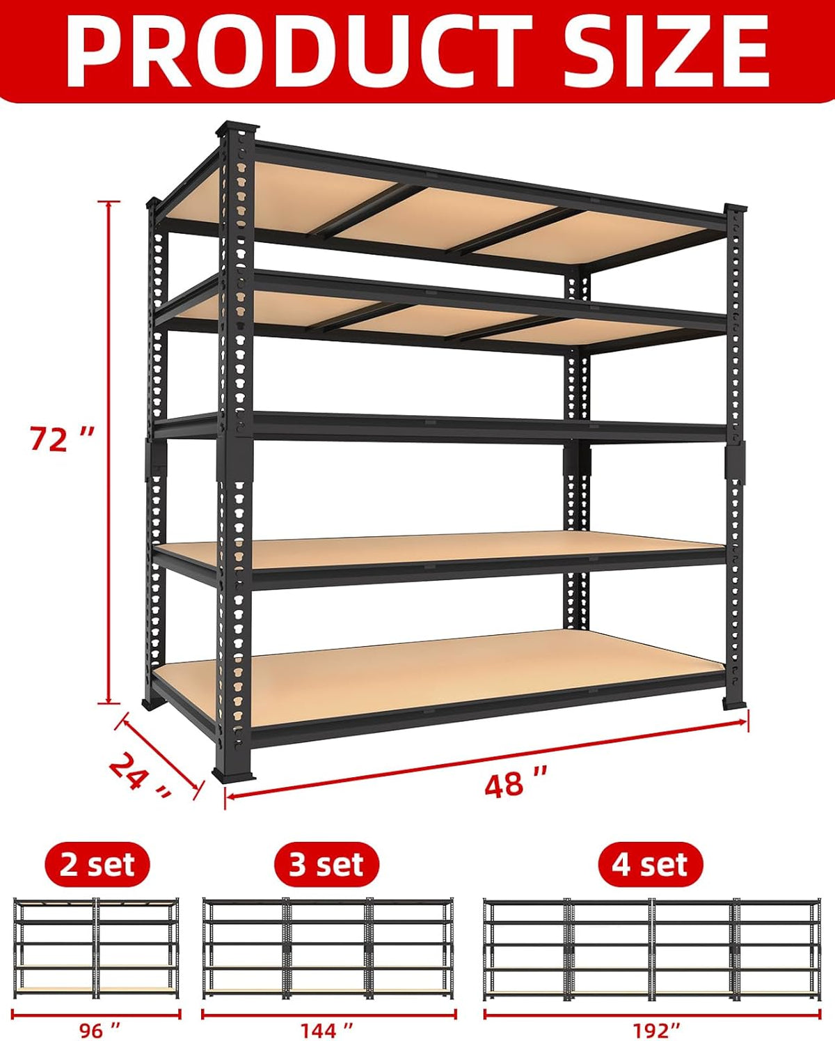 PrimeZone Heavy Duty Garage Storage Shelves - 48" W X 24" D X 72" H Adjustable Metal Shelving Unit, 5 Tier Industrial Shelves for Storage Standing Utility Rack for Warehouse, Basement, Black, 6 Pack