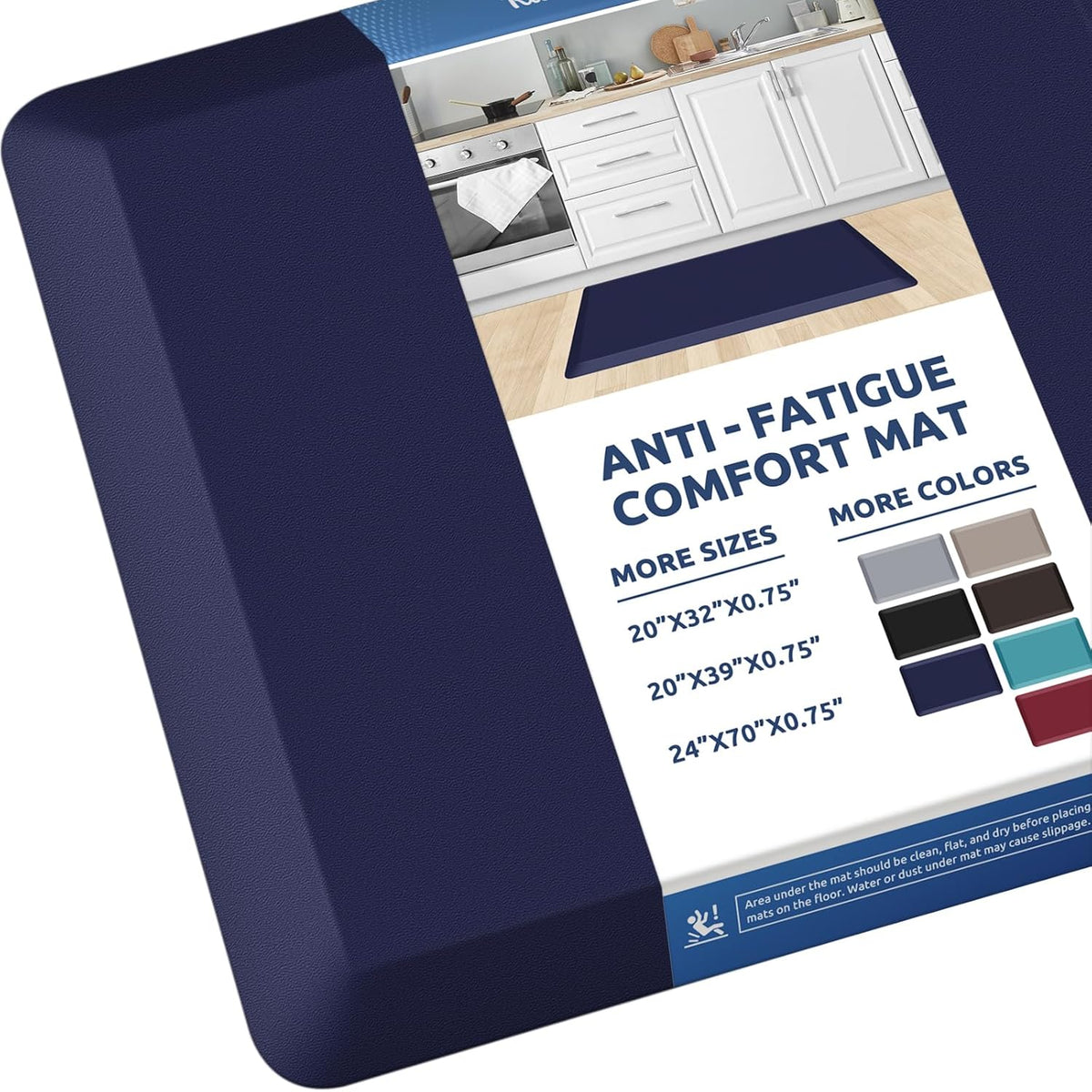 KitchenClouds Kitchen Mat Cushioned Anti Fatigue Rug 20"x32" Waterproof, Non Slip, Standing and Comfort Desk/Floor Mats for House Sink Office (Blue)