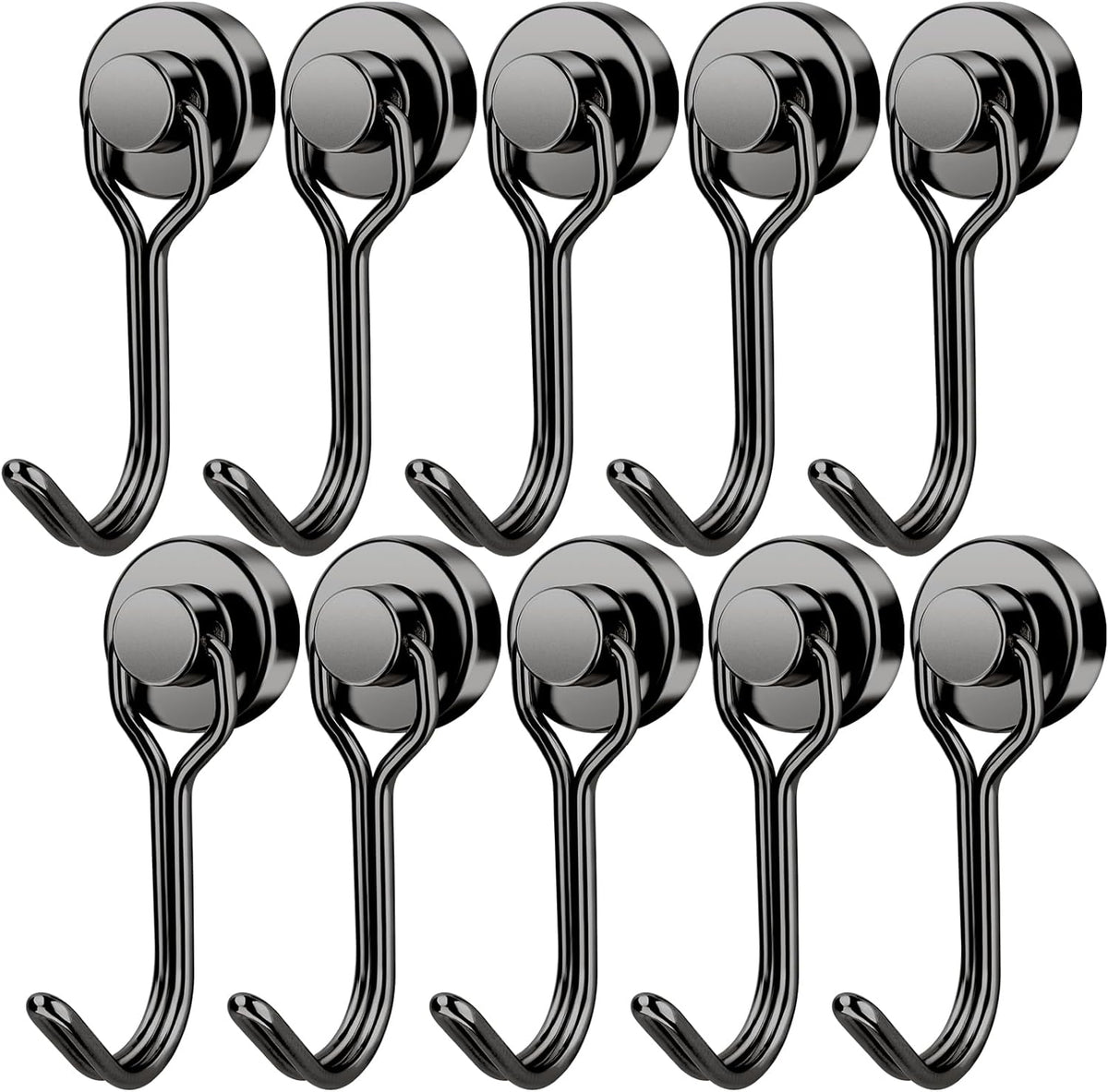 FINDMAG Magnetic Hooks, 30lbs+ Strong Magnetic Hooks Heavy Duty 2025 Criuse Ship Essentials, Black Refrigerator Magnet Hooks for Hanging, Office, Grill, Kitchen, Beach Vacation - 10 Pack