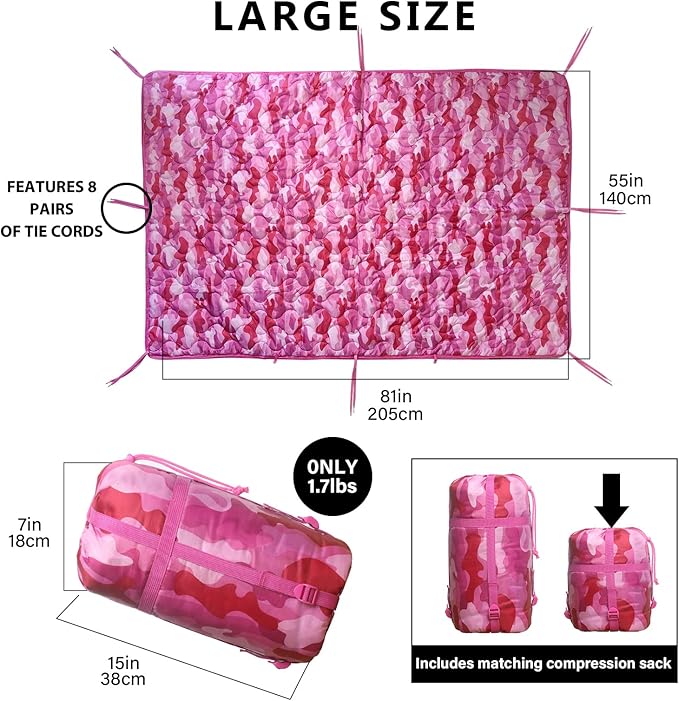 Camo Poncho Liner, Army Blanket, Military Sleeping Bag, with A Compression Carrying Bag, for Traveling, Hiking, Camping, Outdoor Survival, Car Blanket