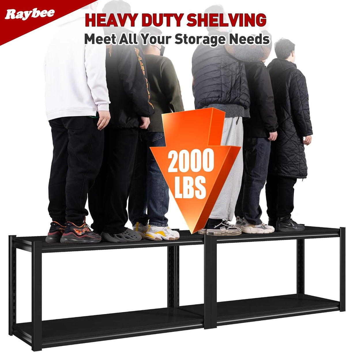 Raybee 40" W Garage Shelving 2000 LBS Storage Shelves 4 Tier Heavy Duty Shelving Adjustable Metal Shelves for Garage,Basement, Warehouse, 40" W x19 D x57 H, 4Pack