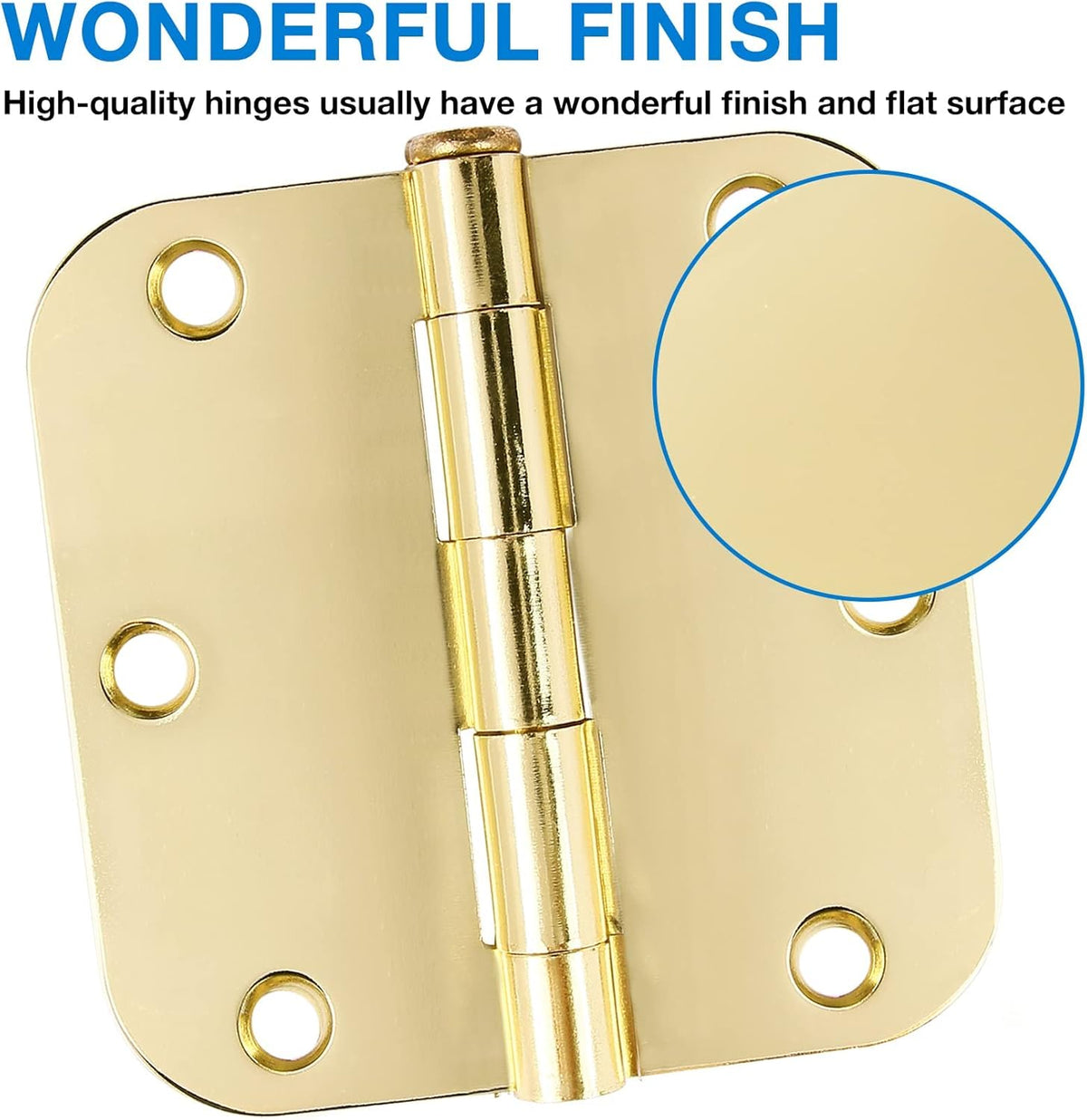 18 Pack Interior Door Hinges Polished Brass 3.5 inch X 3-1/2" 5/8 Radius,3 ½"Gold Round Standard Hinge for Single Doors DIY Assembly Bi-fold Table Hardware Kit House Accessories Home Eseentials