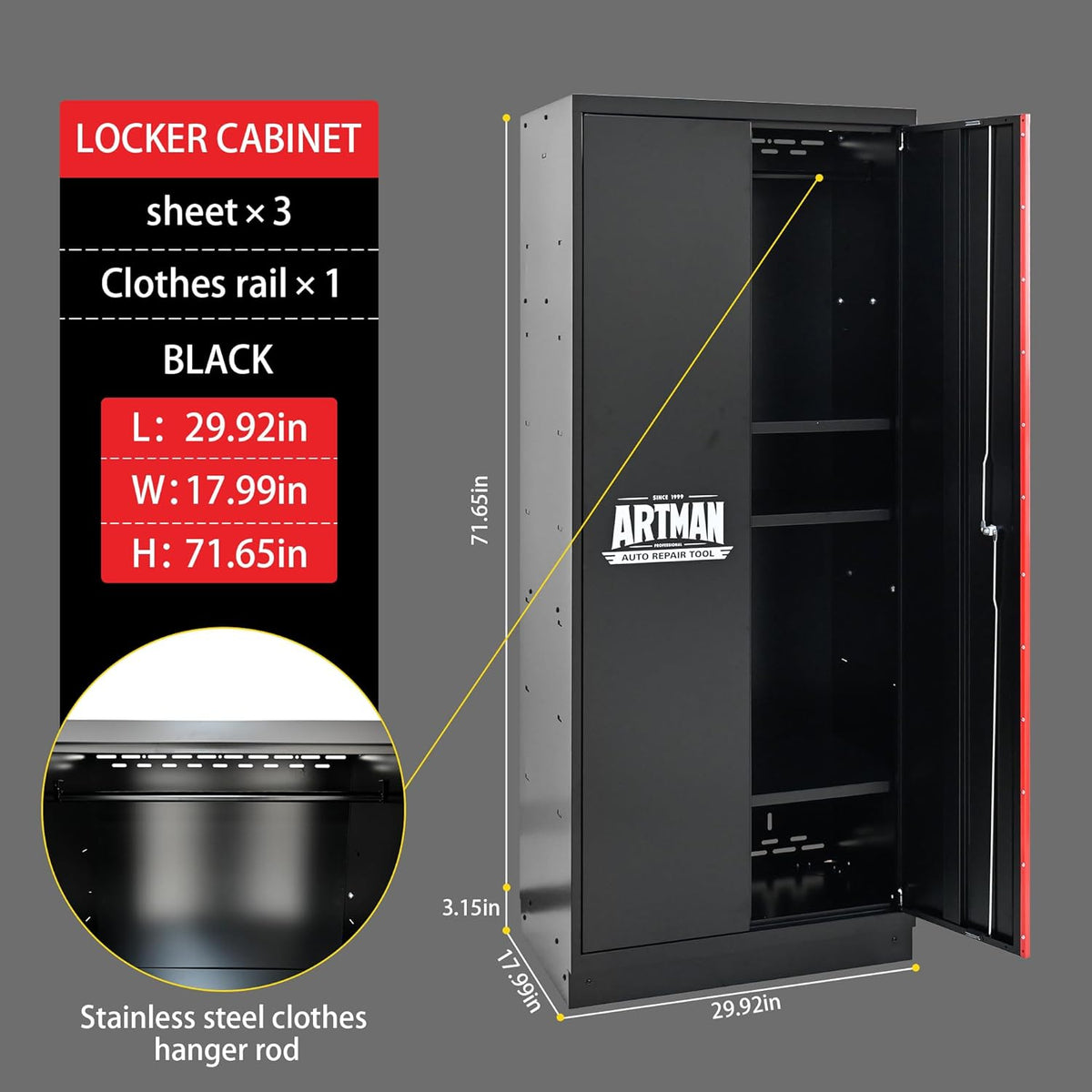 Garage Storage Cabinets System, 6-Pcs Workshop Cabinet Set in Black and Red, Included Steel Cabinets, LED Lights, Wood Panel, Key Locking, Adjustable Door Panels and Legs