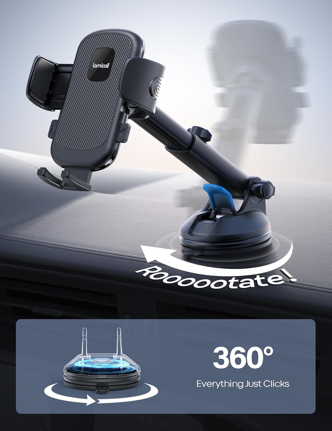 Lamicall Cell Phone Holder Car - [Ultra 70LBS Suction] Phone Mount for Car Quick Release Adjustable Car Phone Holder Mount Dashboard for iPhone Smartphone (Dark Grey)