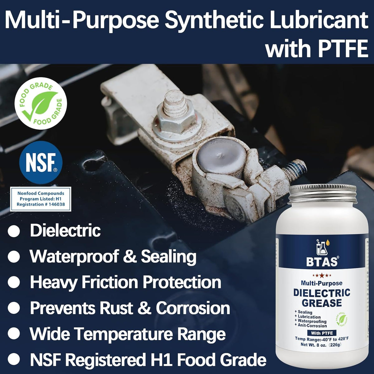 Dielectric Grease for Automotive Electrical Connectors,Car Battery Terminal Spark Plug Boot Corrosion Preventer Electric Silicone Paste,Dialectical Grease of Marine Electronics with PTFE 8 oz