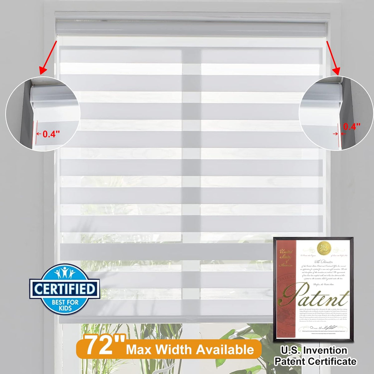Persilux Zebra Shades for Windows, Cordless Window Treatments(43" W x 72" H, White) Light Filtering Dual Layer Roller Window Shades Light Filtering Sheer Shades for Home, Office