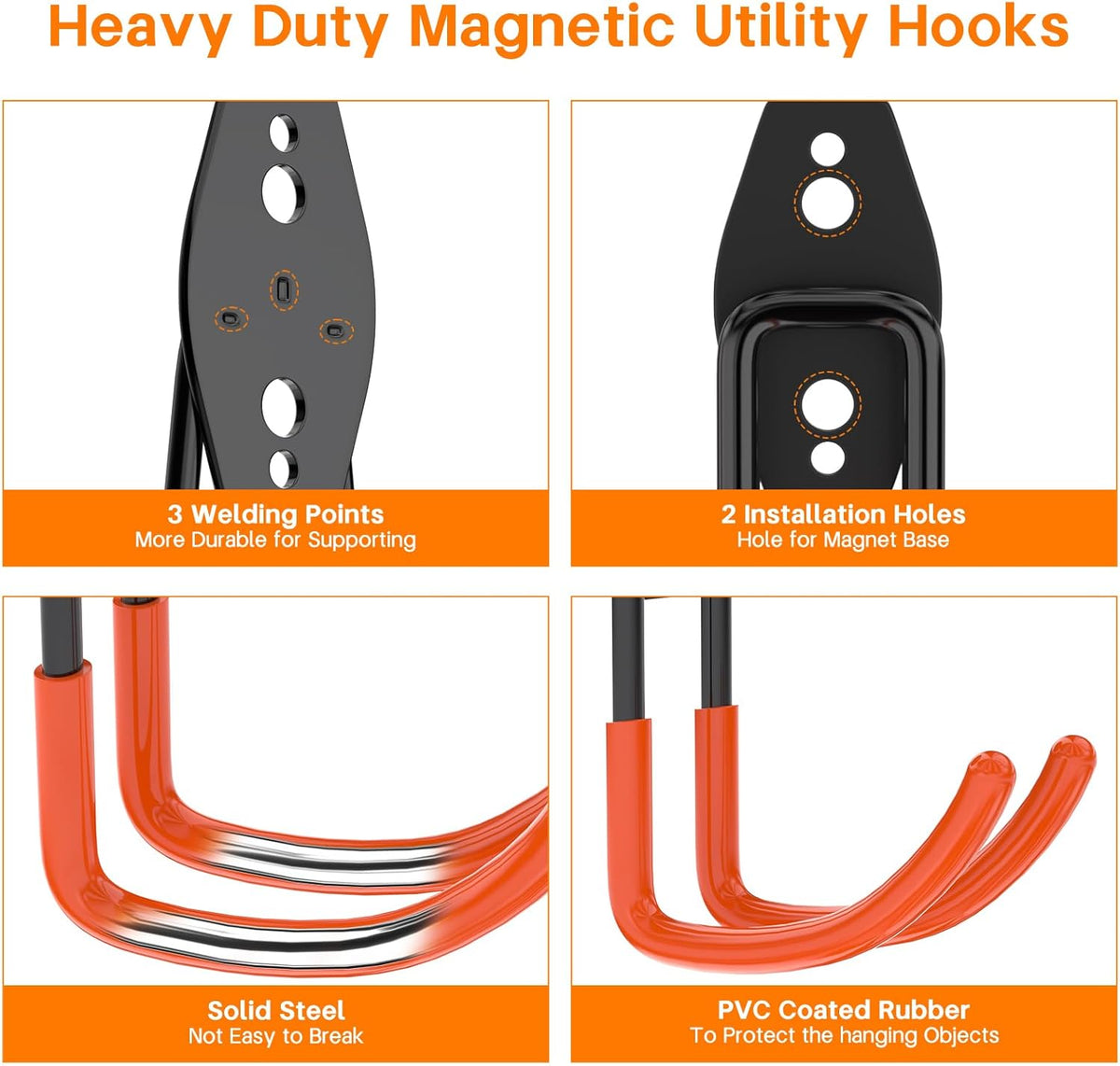ENUODA Strong Magnetic Hooks Heavy Duty - Large Magnetic Tool Holder Utility Magnet Hanging Hook for Toolbox, Ladder, Broom, Shovel, Hose, Extension Cord, 2 PCS