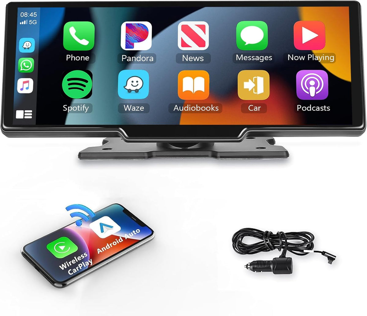Podofo 10.26" Touchscreen Wireless Carplay Portable Car Stereo Android Auto, Car Play Navigation, Voice Control, Bluetooth/AUX/FM, Car Radio Receiver