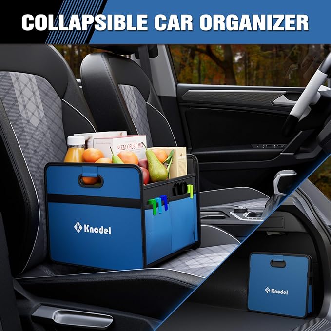 K KNODEL Car Trunk Organizer, Foldable Organizer for Car, Automotive Consoles & Organizers, Storage with Reinforced Handles (Small, Blue)