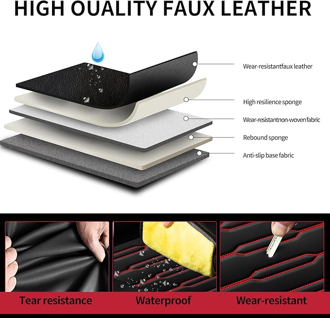 Fit Forester Car Seat Covers for Subaru Forester 2007-2025 2026 - Upgraded Premium Waterproof & Breathable Leather, Airbag Compatible, All-Weather Seat Cushion Protector (Full Set, Black+Red)