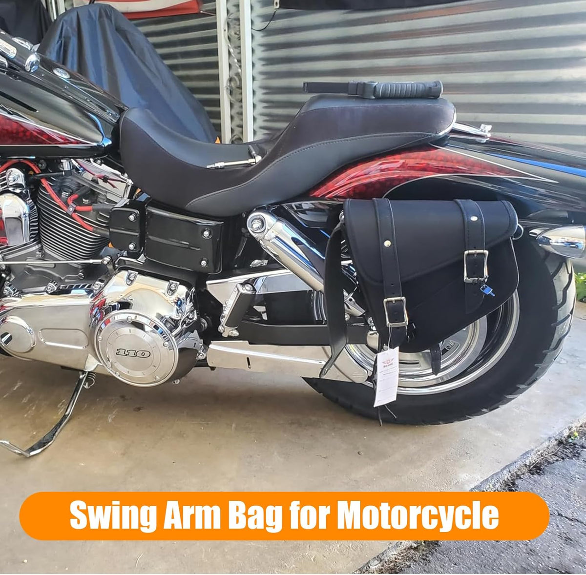 Gargoyle Bells Solo Swing Arm Bags - PVC Waterproof Motorcycle Luggage for Sportster Softail (Right + Left, Black)