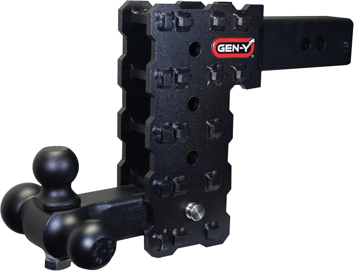 GEN-Y Hitch Solid Shank Adjustable Tow Hitch with Tri-Ball Mount for 2.5" Receiver - 7.5" Drop - 16,000 LB Towing Capacity - 1,600 LB Tongue Weight - Black